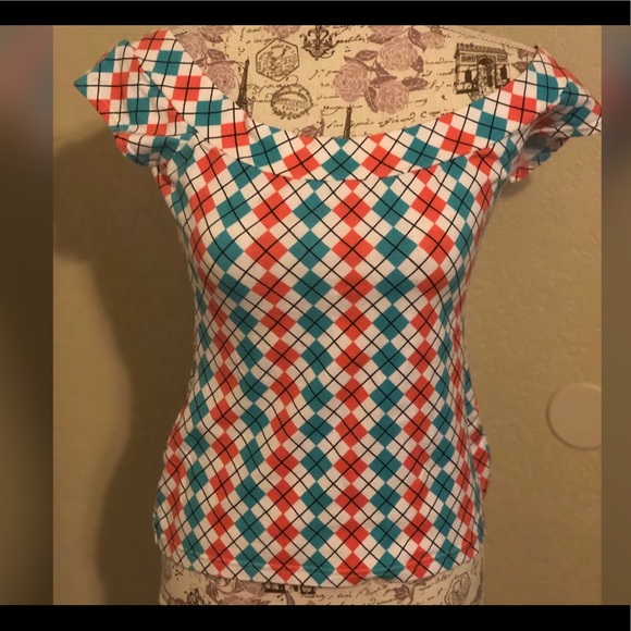 Mandie Bee Tops - Teal & Peach Pinup top